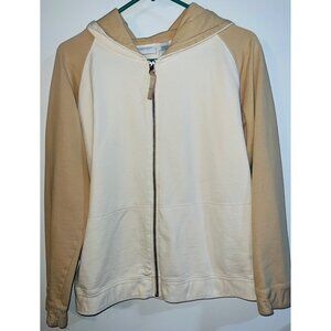 Liz Claiborne Womens Large Beige Zip-Up Hoodie Jacket With Hood & Pockets